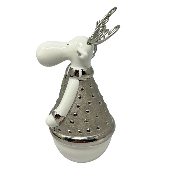 Pier 1 Moose Ornament Silver White Porcelain Holiday Decor Collectible 4.5 In - Picture 4 of 8